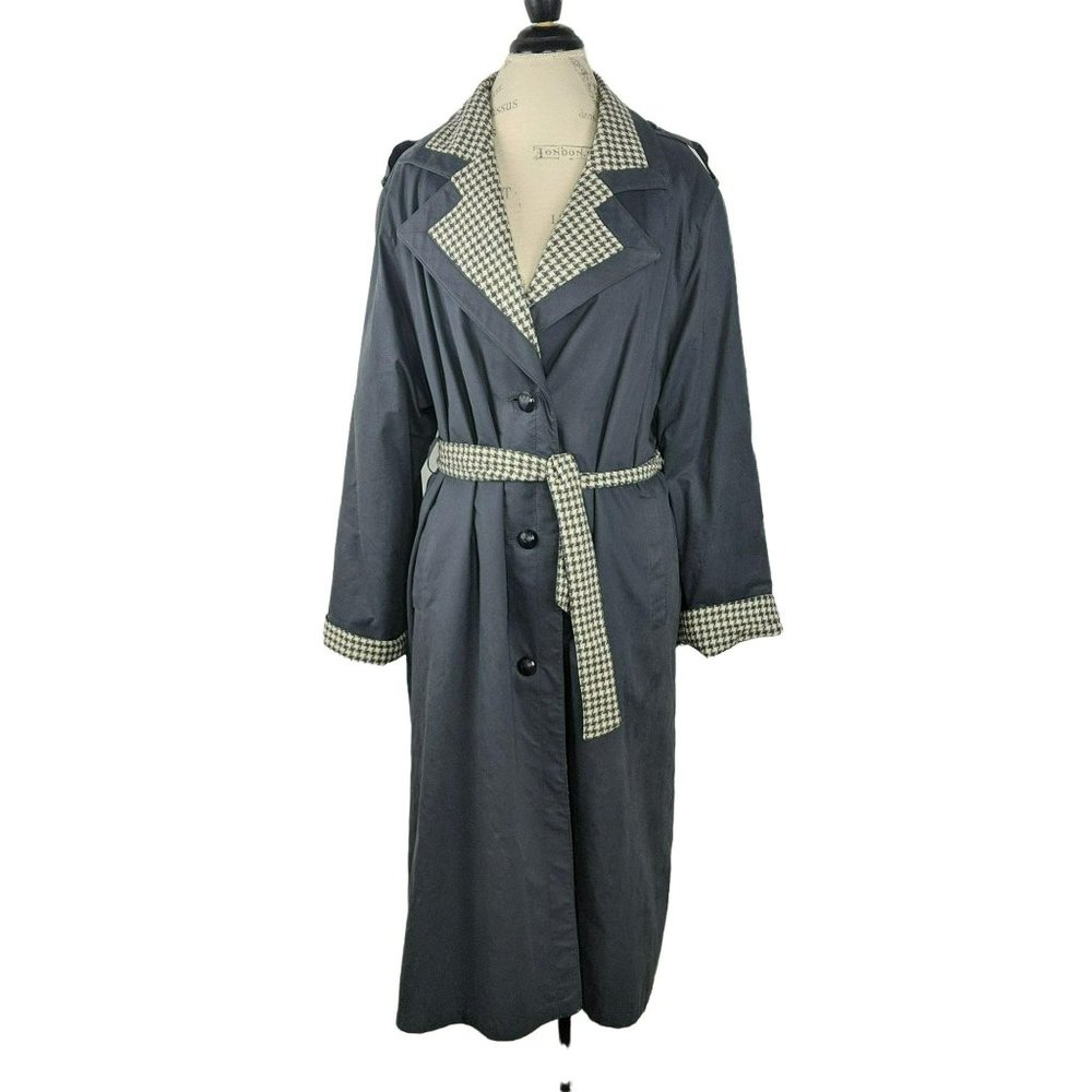 Vintage Louis Feraud Gray Herringbone Trench Coat
